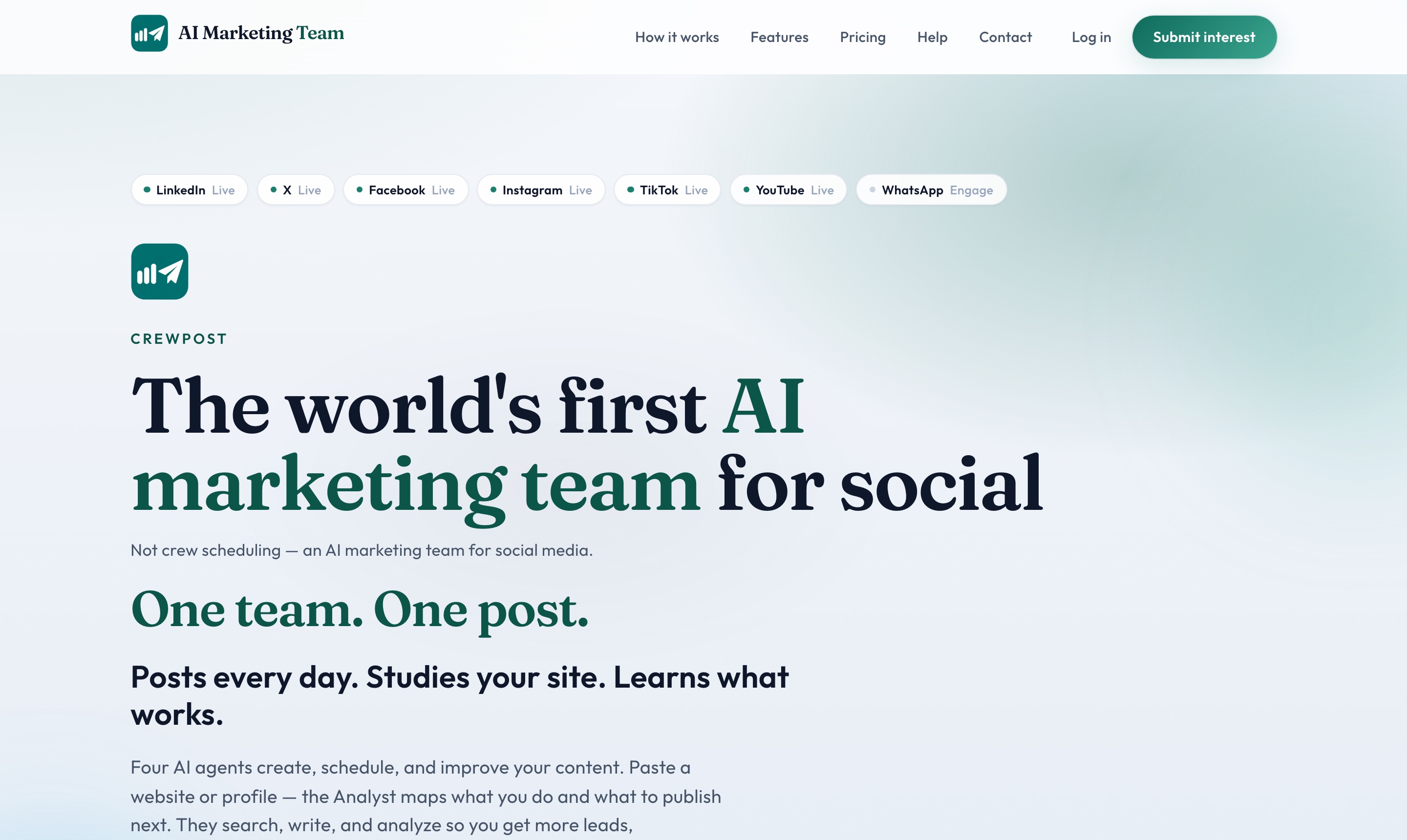 Crewpost.ai landing page