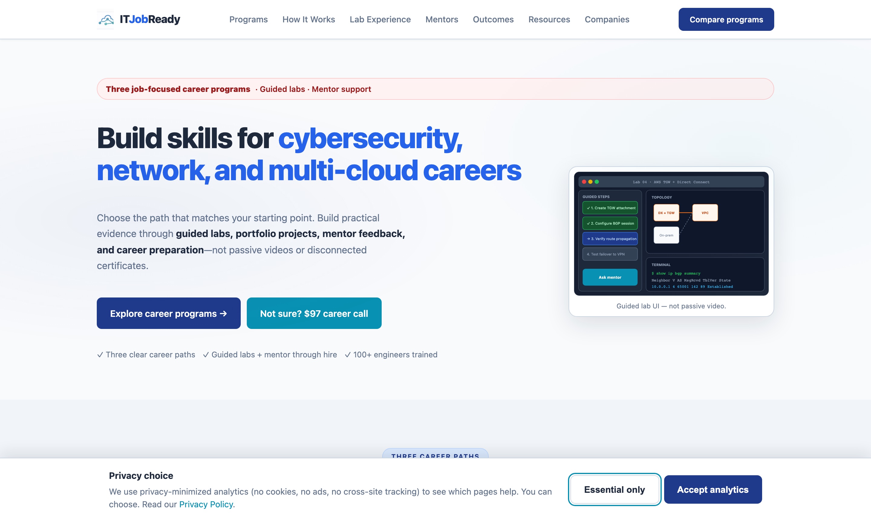 IT Job Ready landing page