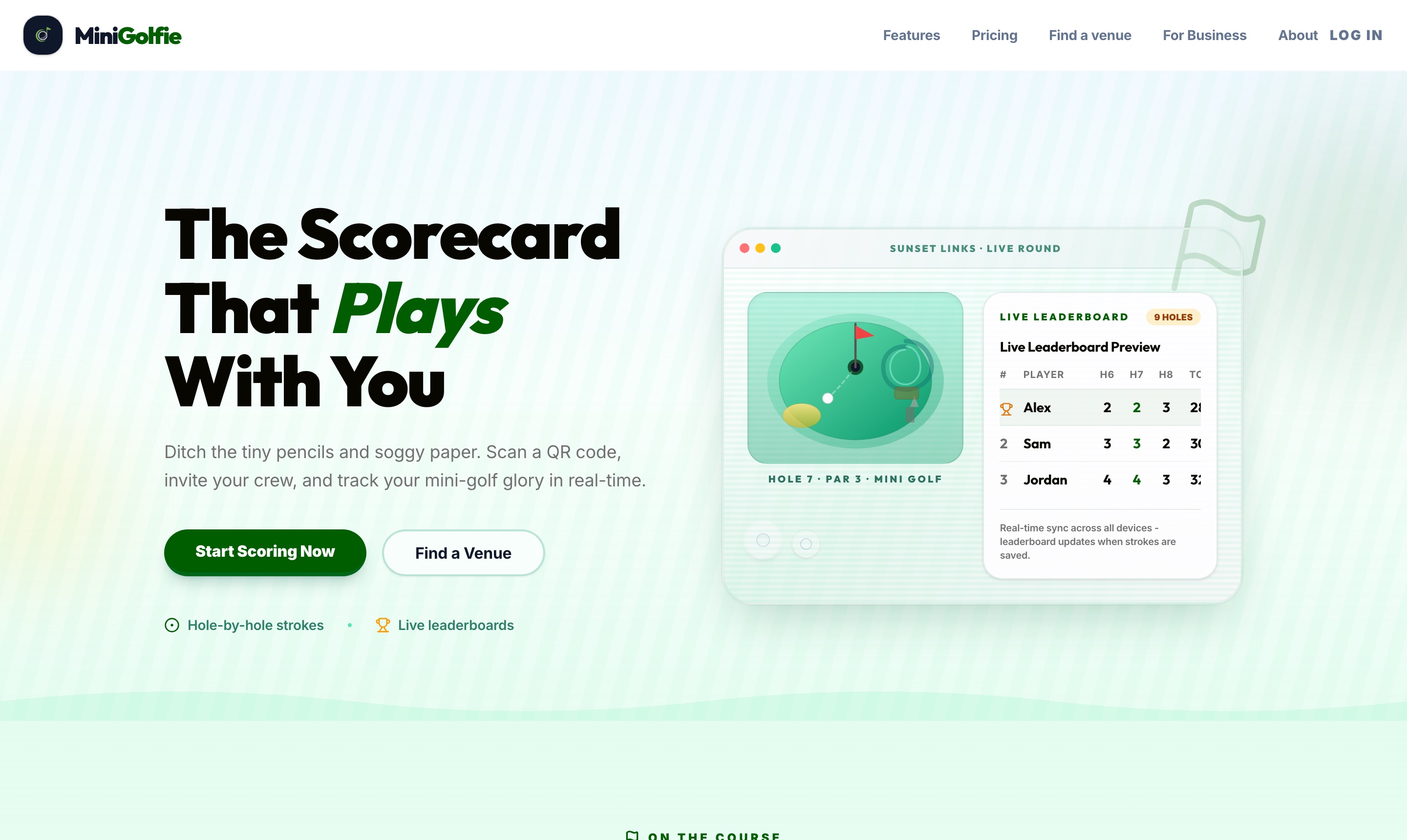 MiniGolfie landing page
